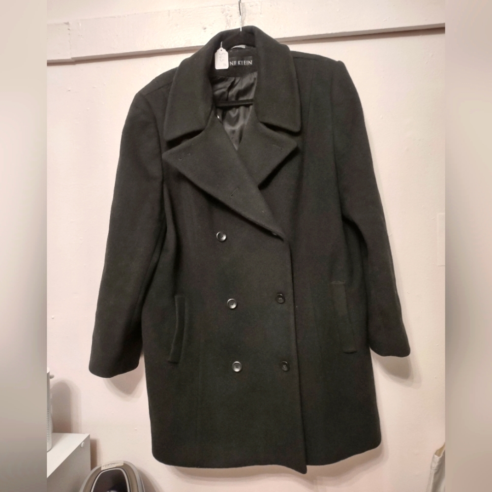 Black Wool Peacoat Anne Klein 1X